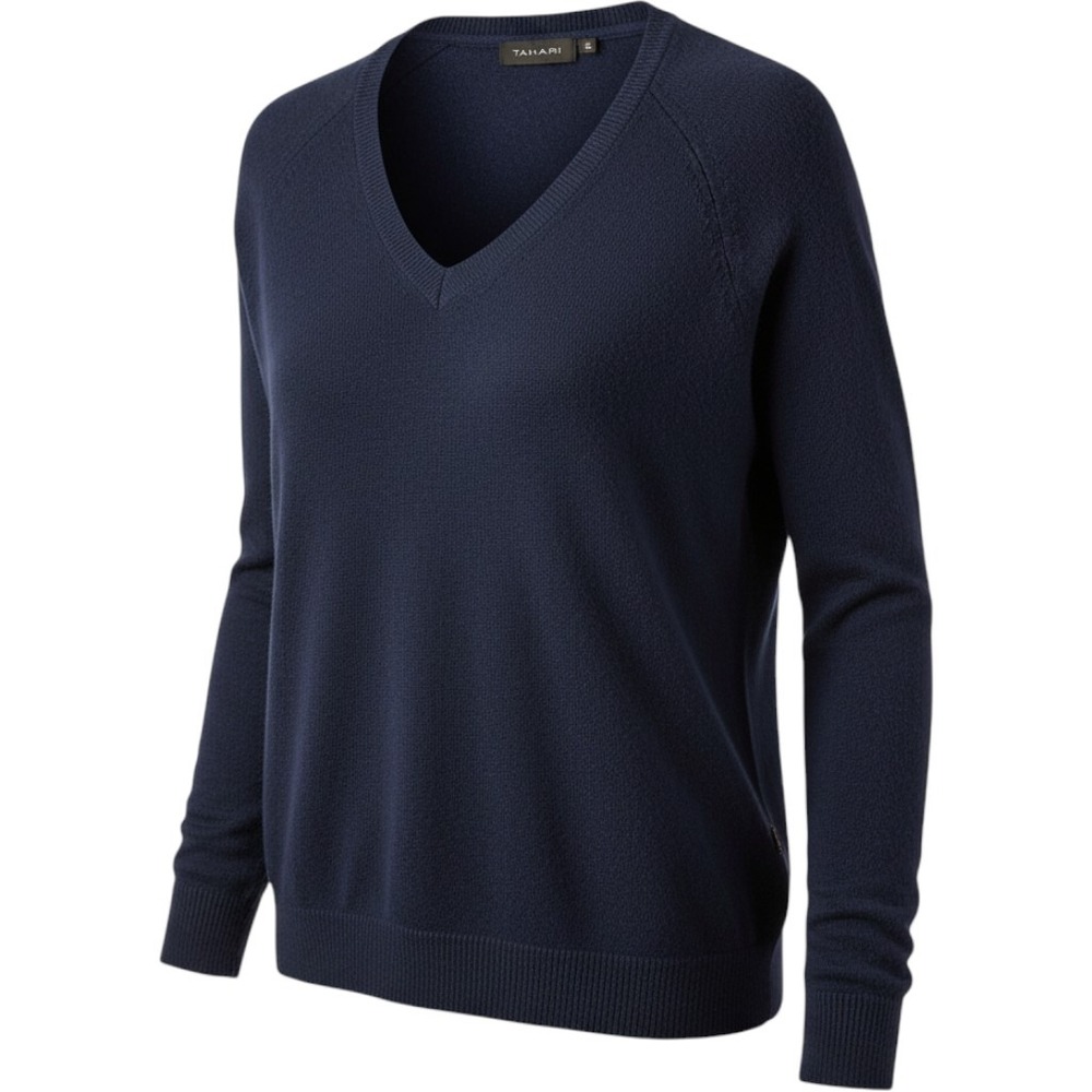 Tahari Sweater Women Small Navy Blue 100% 2-Ply Cashmere V-Neck Raglan